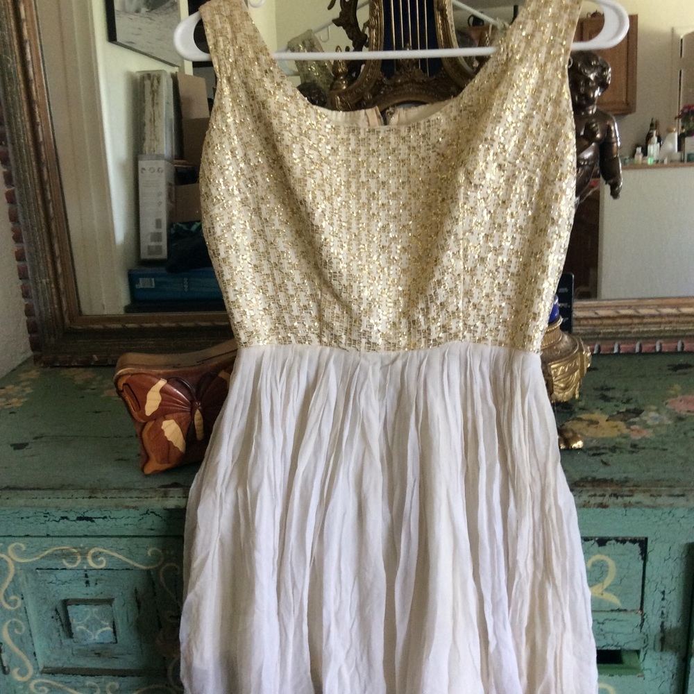 Gold and white mini dress